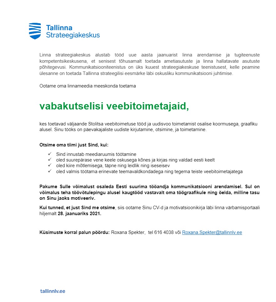 Tallinna Strateegiakeskus Vabakutseline veebitoimetaja