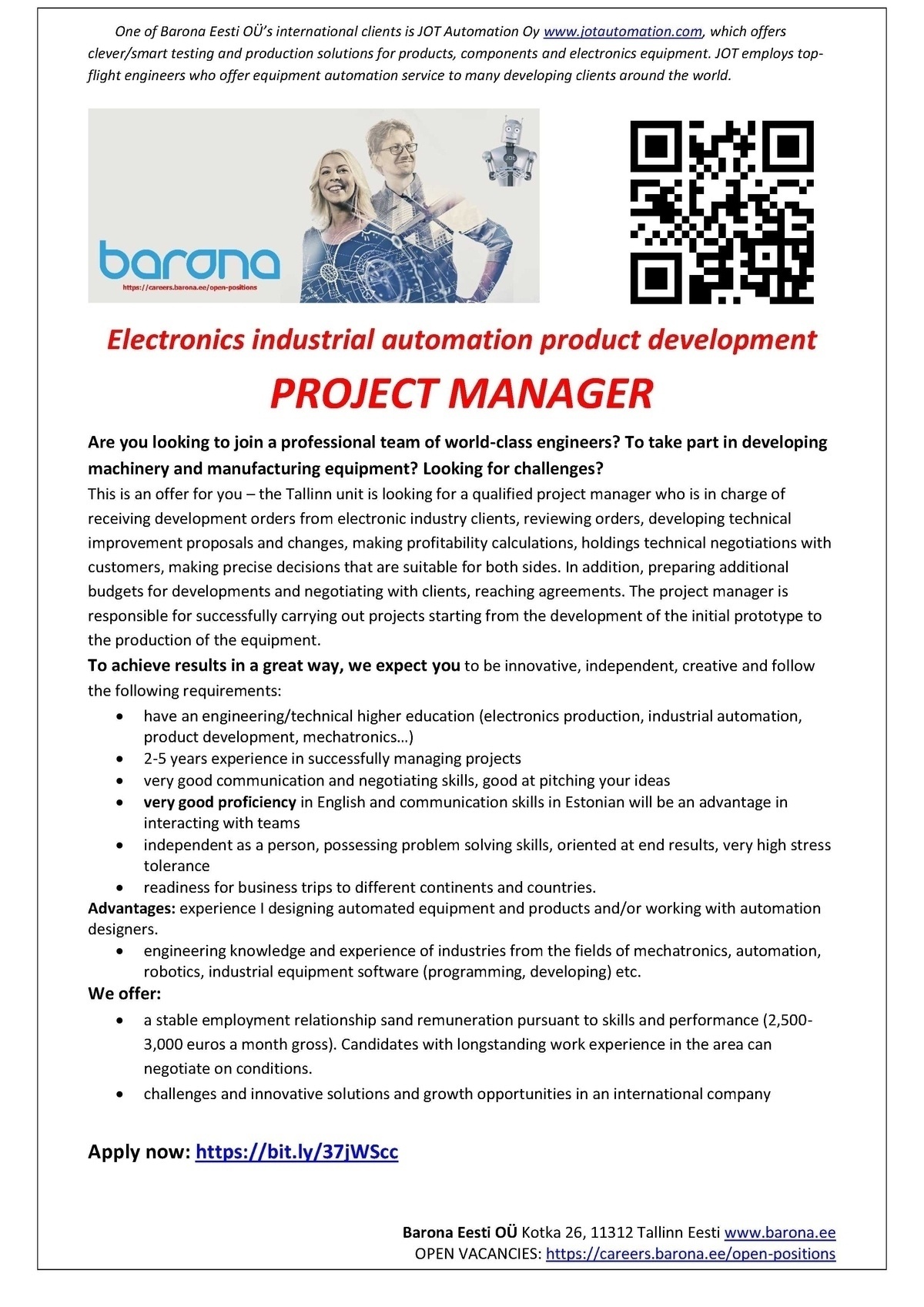 Barona Eesti OÜ Electronics industrial automation product development PROJECT MANAGER