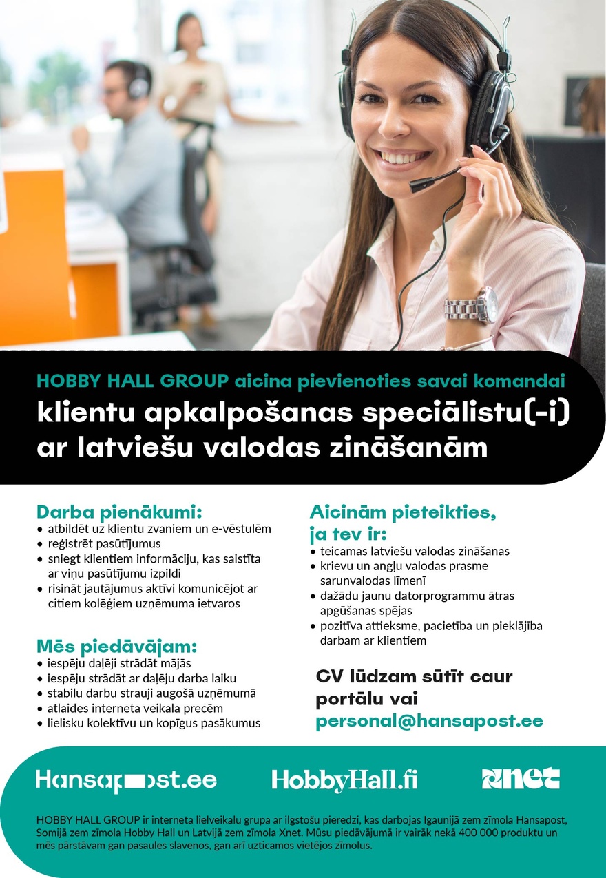 Hobby Hall Group OÜ Lätikeelne klienditeeninduse spetsialist