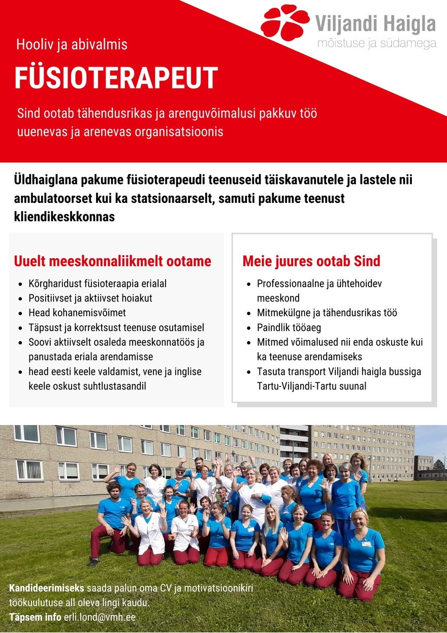 SA Viljandi Haigla Füsioterapeut (taastusravi kliinik)