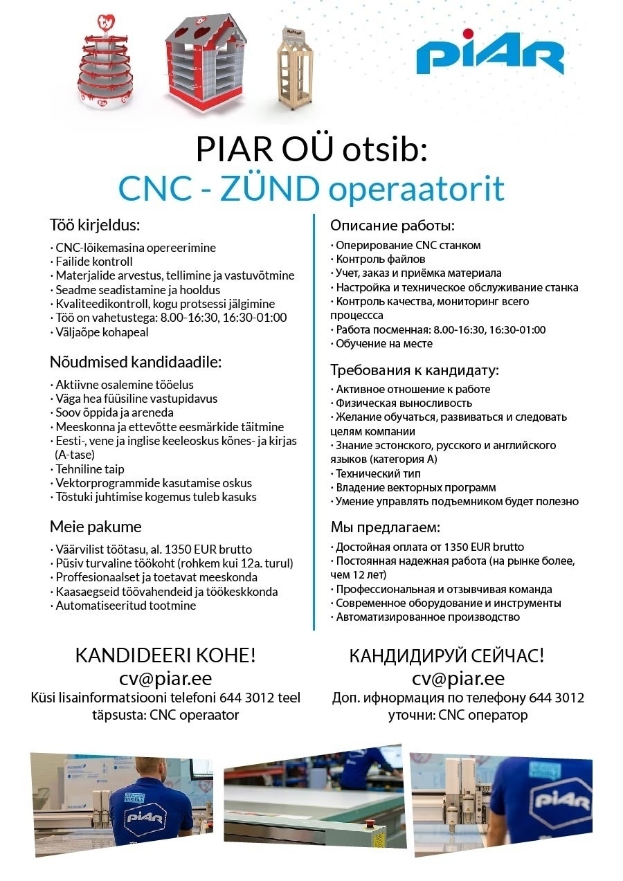 PIAR OÜ Cnc-pingi operaator