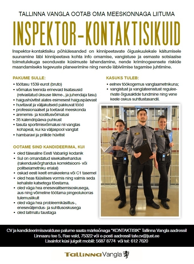 Tallinna Vangla INSPEKTOR-KONTAKTISIK (VANGLAAMETNIK) 