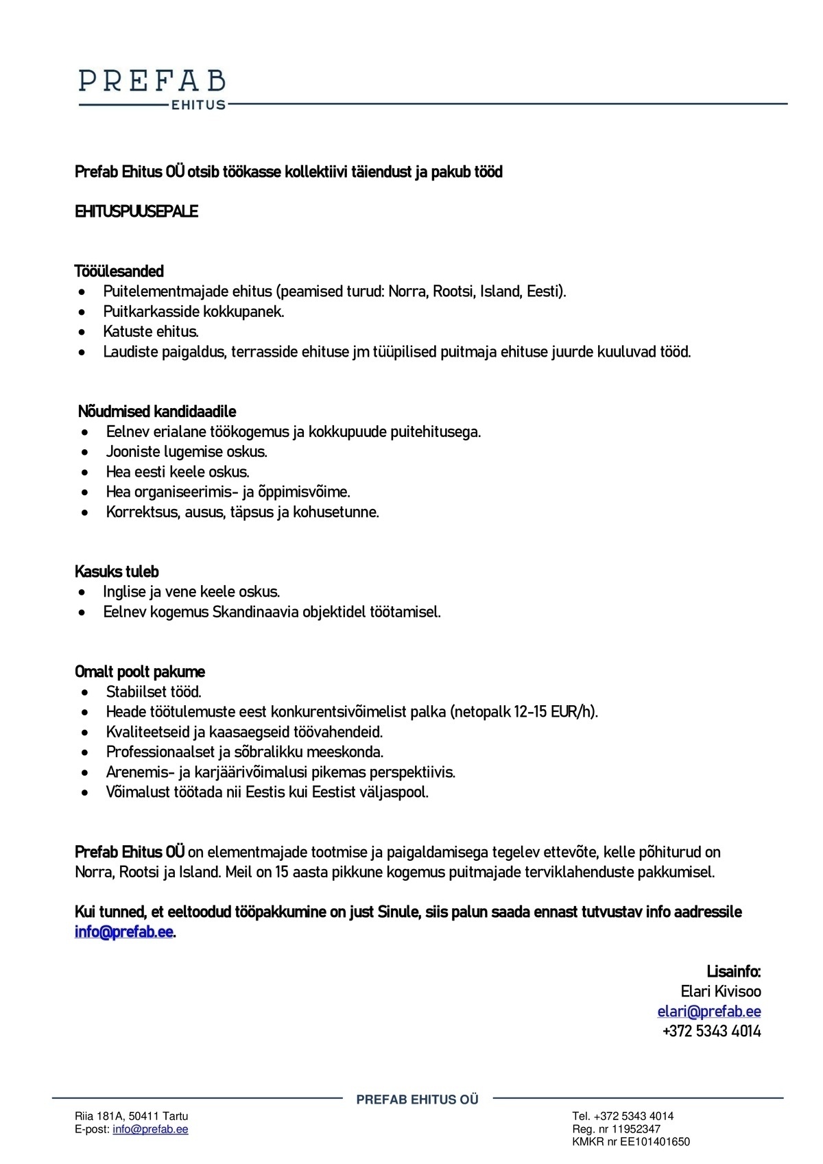 Prefab Ehitus OÜ Ehituspuusepp