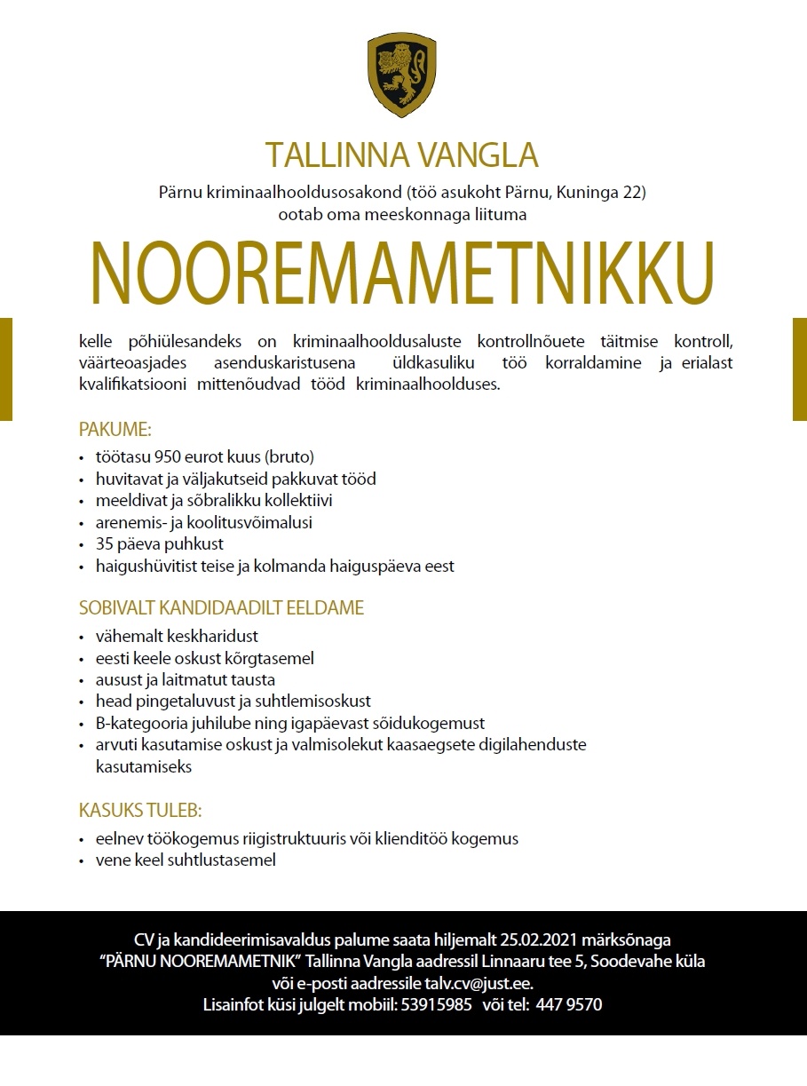 Tallinna Vangla Pärnu kriminaalhooldusosakonna nooremametnik