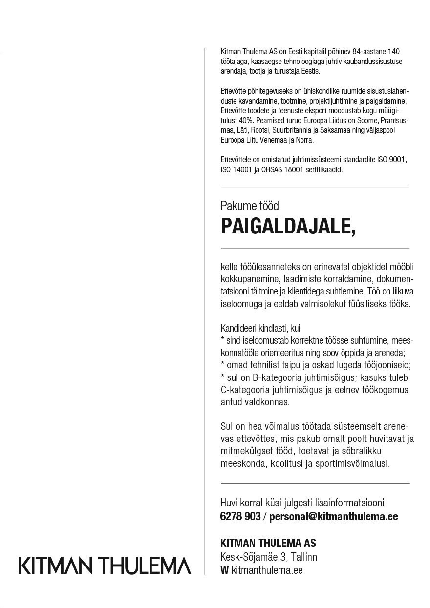 Kitman Thulema AS MÖÖBLIPAIGALDAJA