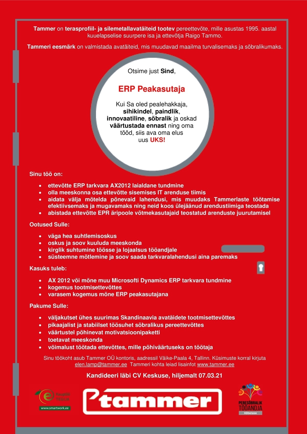 Tammer OÜ ERP Peakasutaja