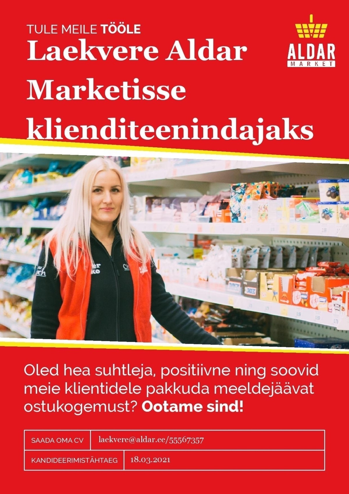 Aldar Eesti OÜ Klienditeenindaja Laekvere Aldar Marketisse 