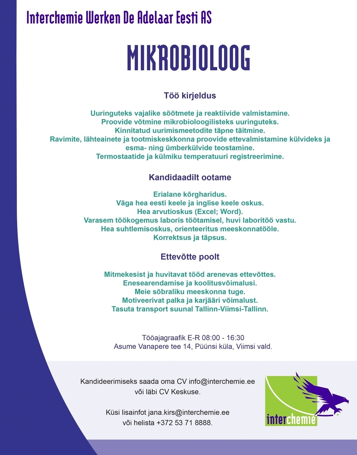 Interchemie Werken De Adelaar Eesti AS Mikrobioloog