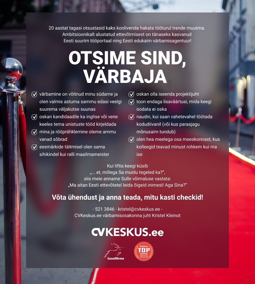 CV KESKUS OÜ Otsime Sind, VÄRBAJA!