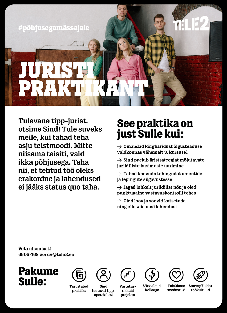 Tele2 Eesti AS Juristi praktikant