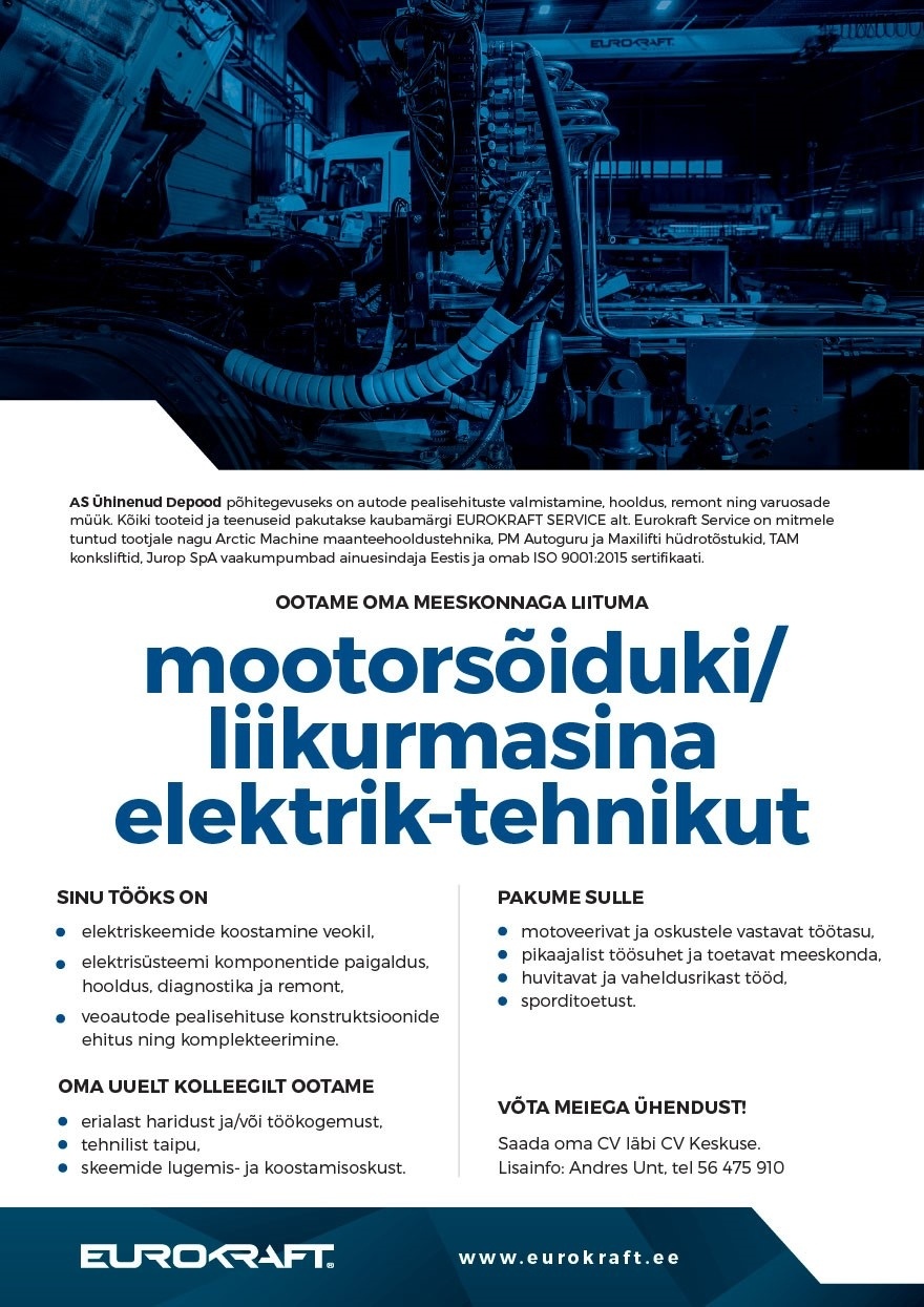 AS Ühinenud Depood Mootorsõiduki/liikurmasina elektrik-tehnik
