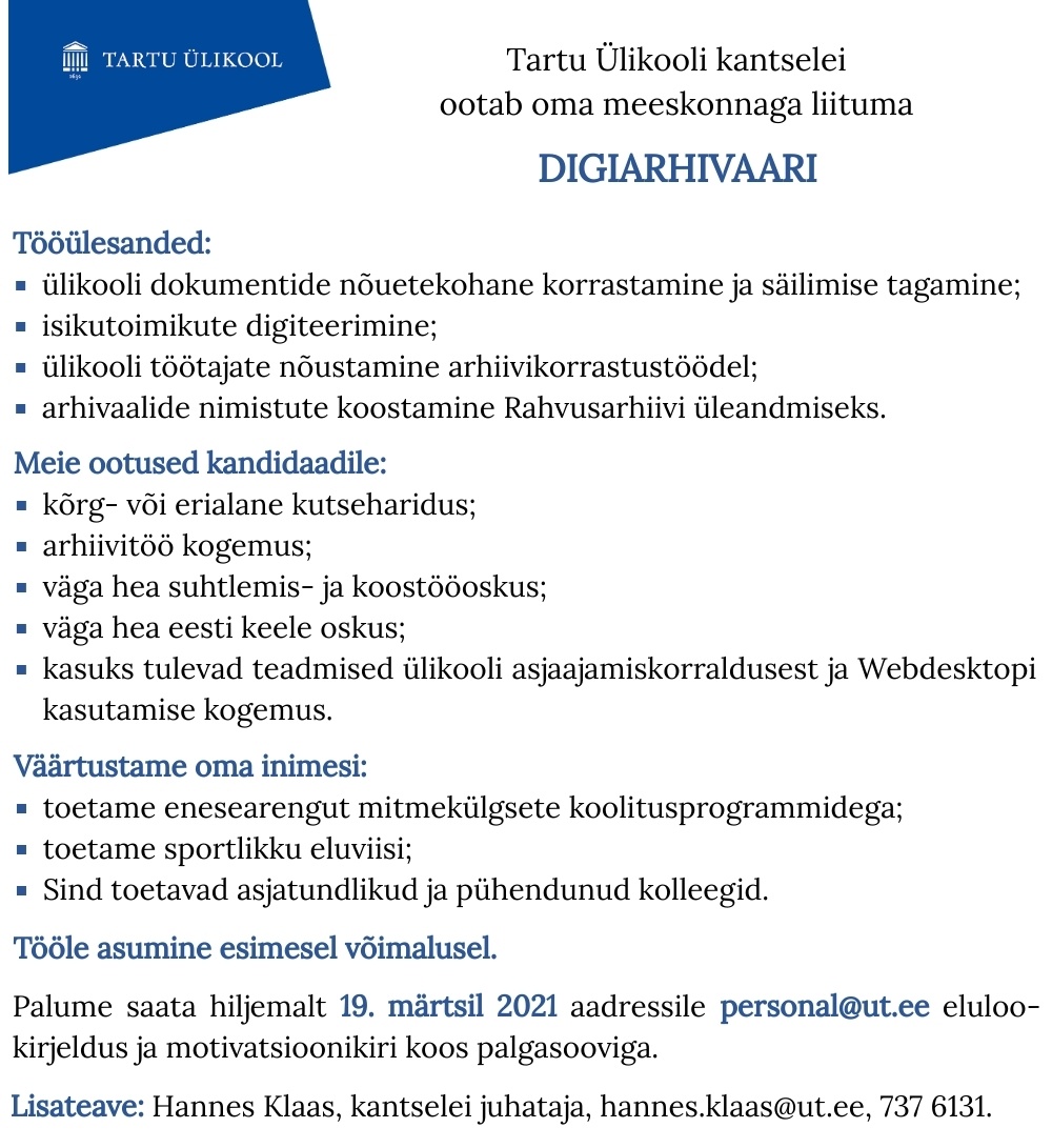 Tartu Ülikool Digiarhivaar
