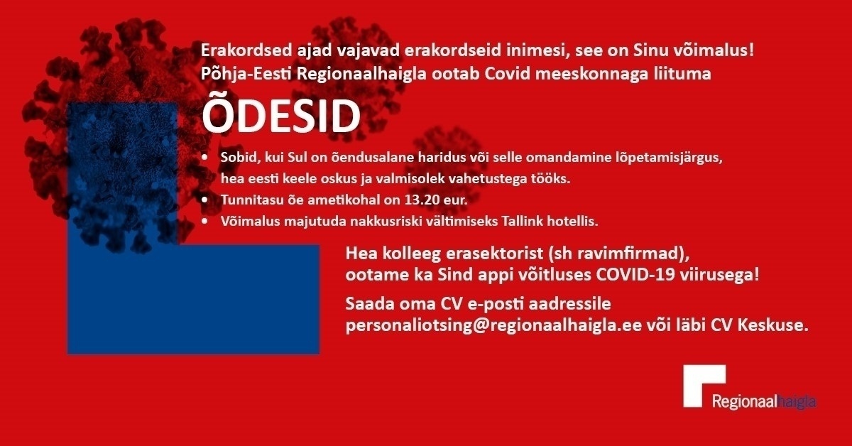 Põhja-Eesti Regionaalhaigla SA Õde COVID osakondadesse