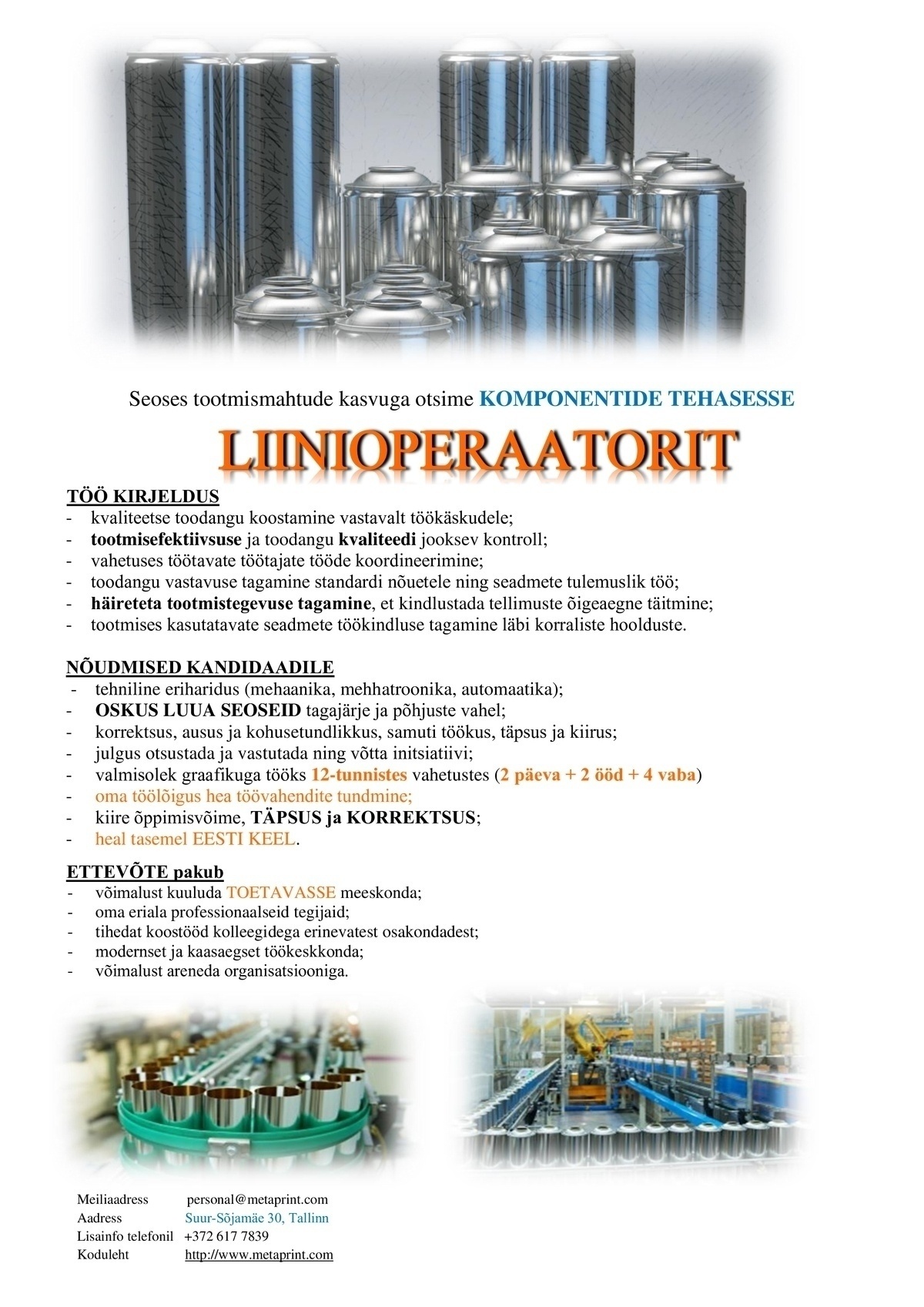 Metaprint AS Liinioperaator (Komponentide tehas)