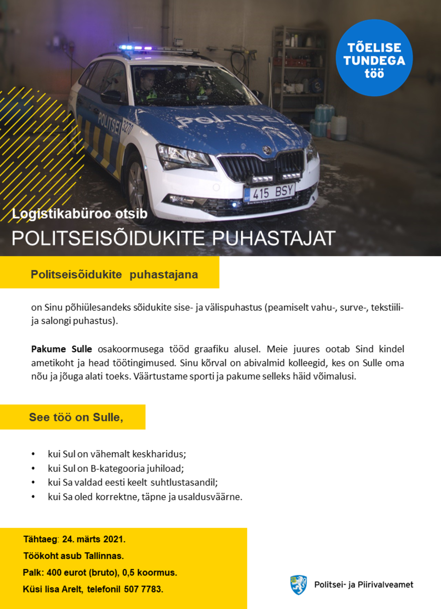 Politsei- ja Piirivalveamet Politseisõidukite puhastaja