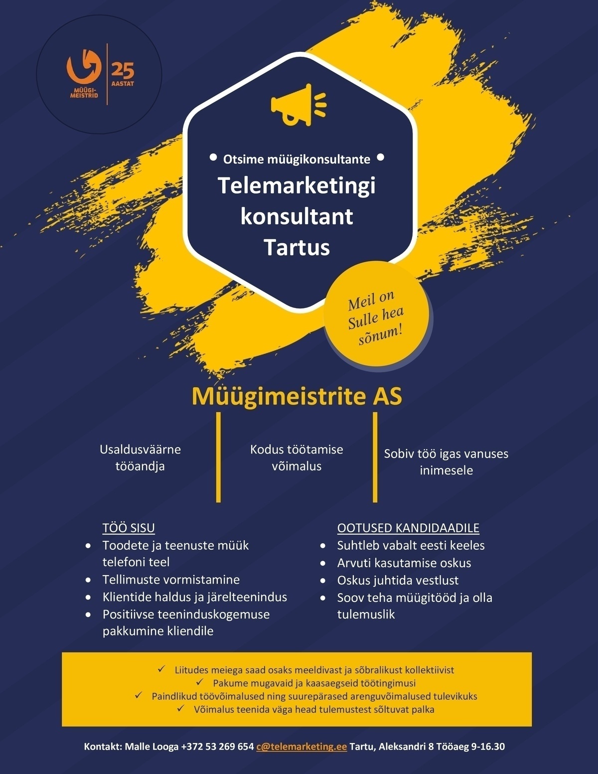 Müügimeistrite AS Telefonimüügi konsultant Tartus