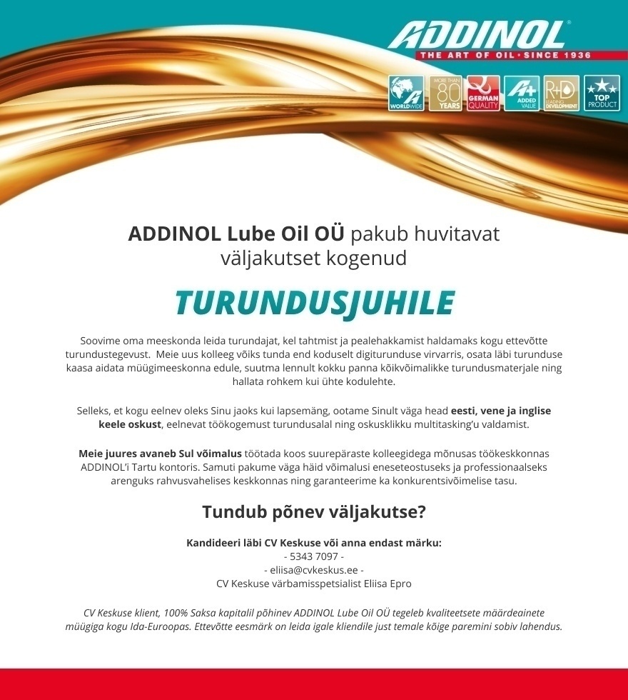 ADDINOL Lube Oil OÜ  Turundusjuht