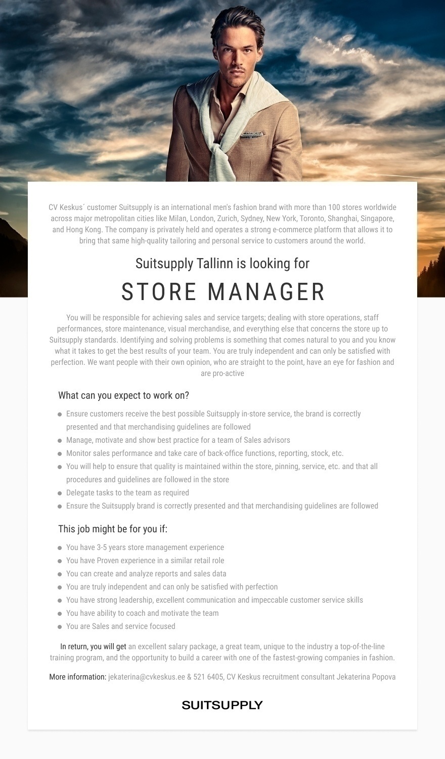 Suitsupply Suitsupply Tallinn STORE MANAGER