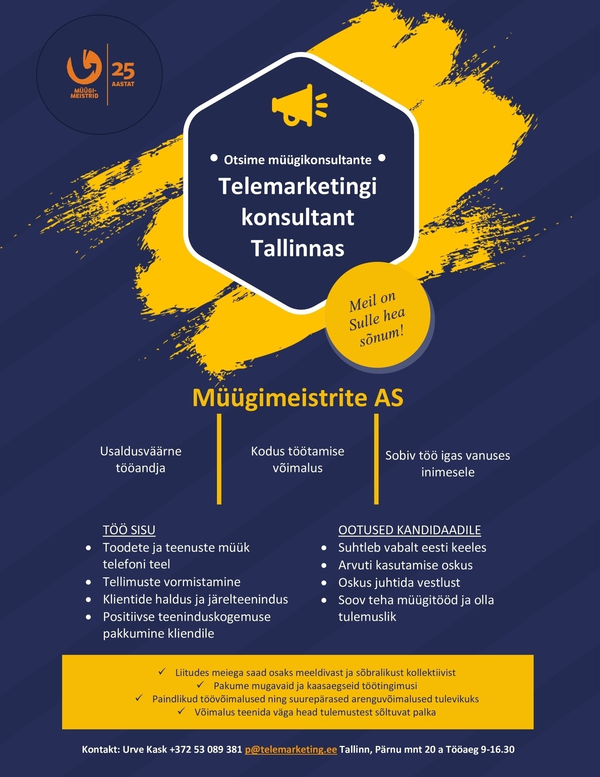 Müügimeistrite AS Telefonimüügi konsultant Tallinnas