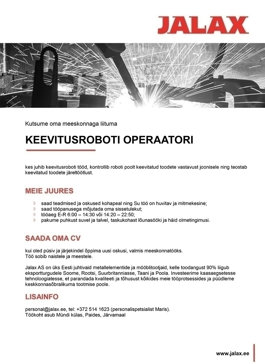 Jalax AS Keevitusroboti operaator