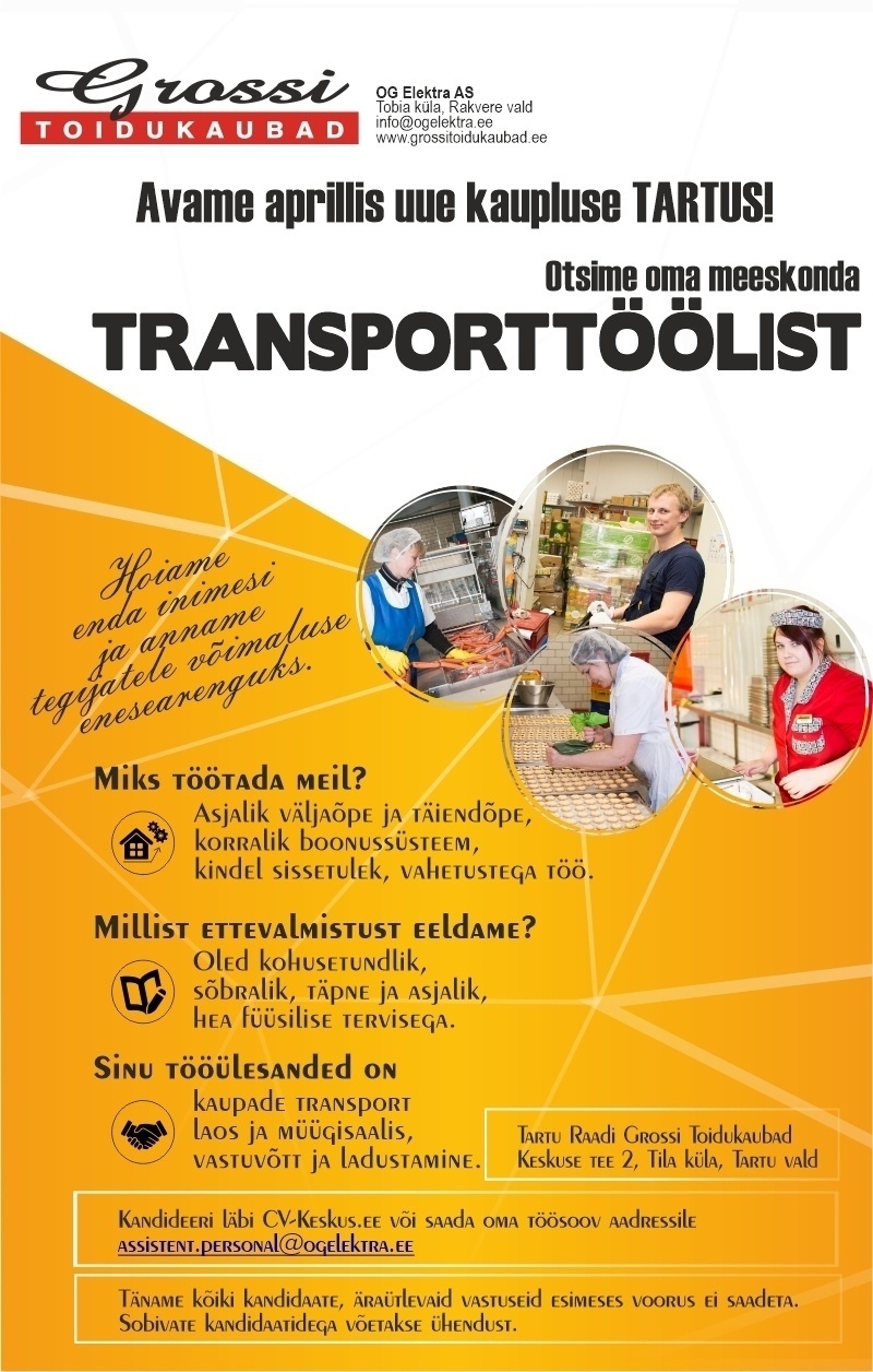 OG Elektra AS Transporttööline (UUS kauplus - Keskuse tee 2, Tila, Tartumaa)