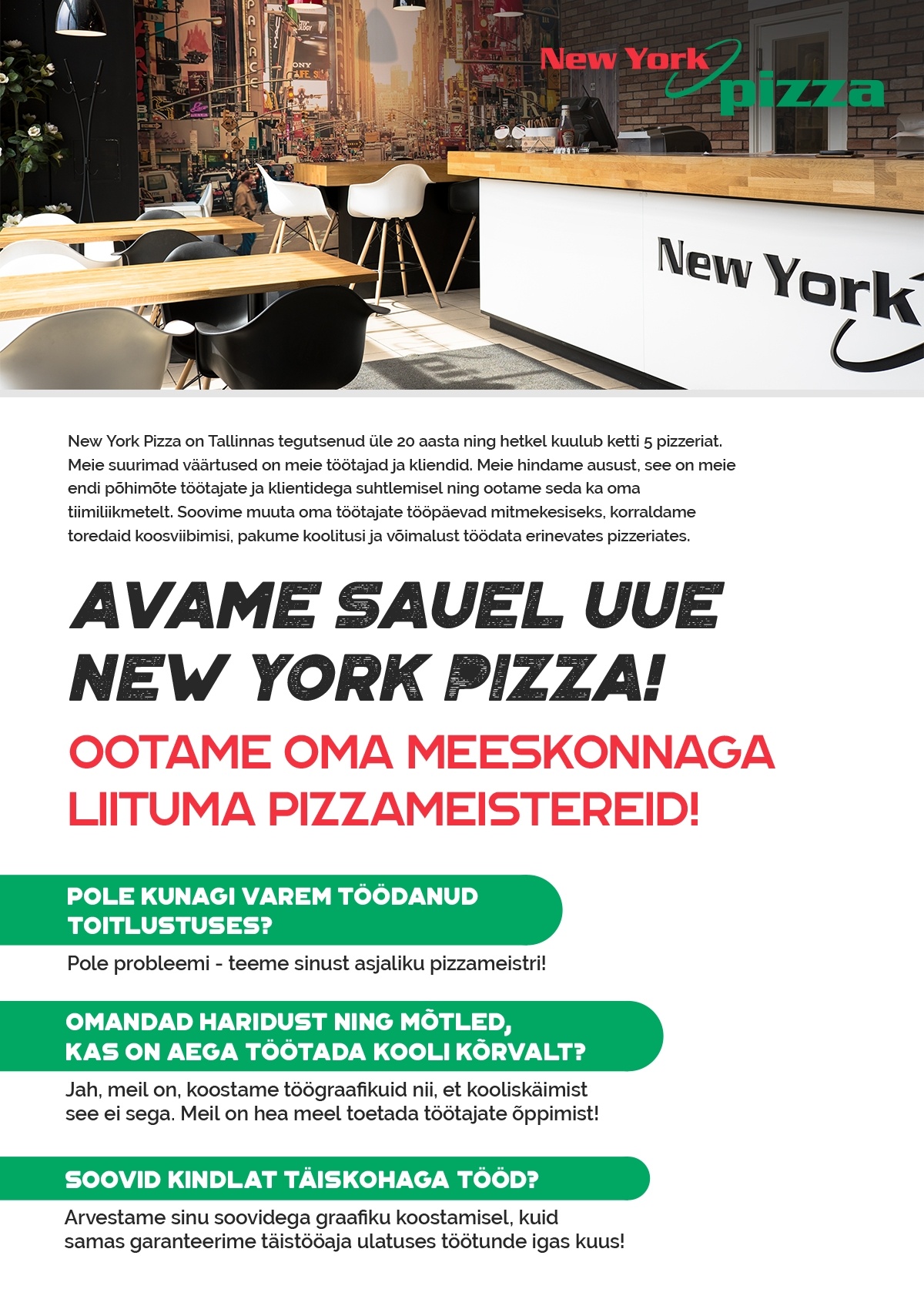 CP Group OÜ Pizzameister - Klienditeenindaja Saue New York Pizzas