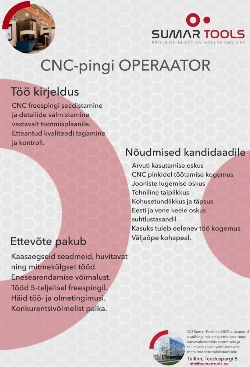 Sumar Tools OÜ CNC-pingi operaator