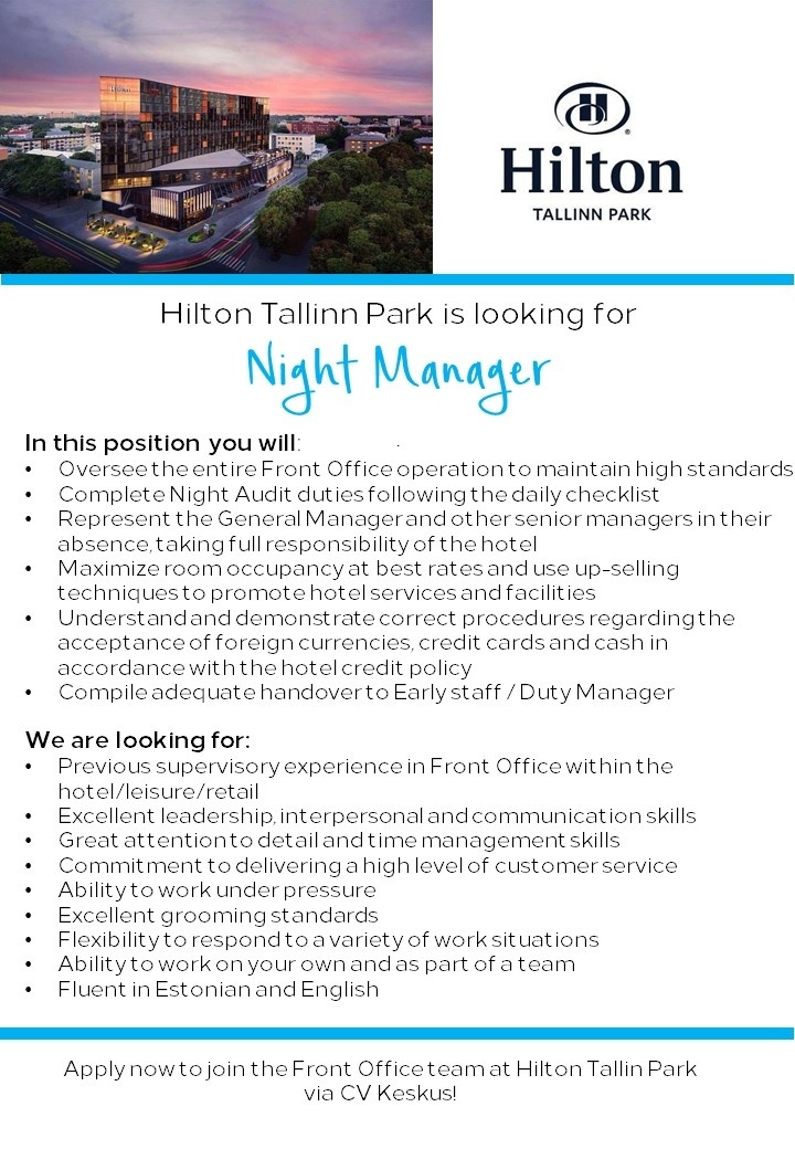 Hilton Tallinn Park Night Manager
