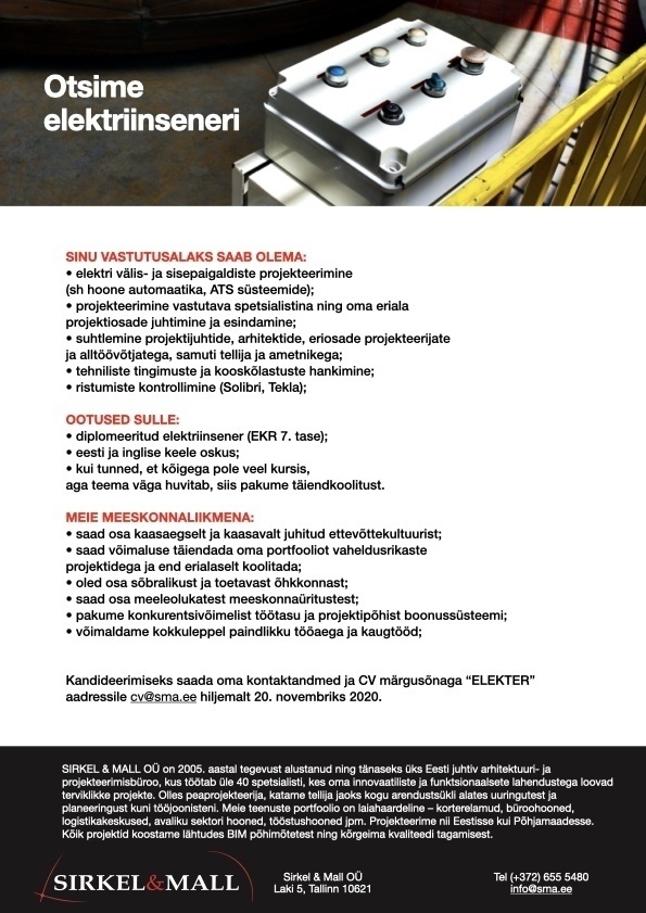 Sirkel & Mall OÜ Elektriinsener