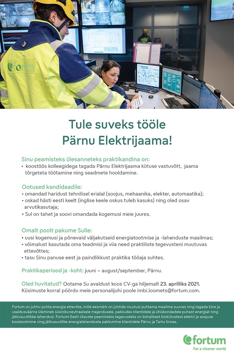 FORTUM EESTI AS Praktikant Pärnu Elektrijaama
