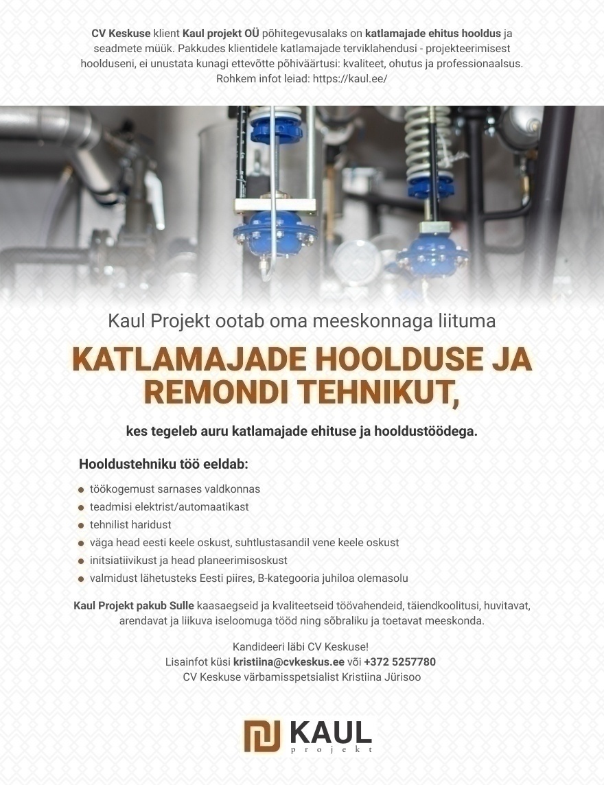Kaul Projekt OÜ Katlate hoolduse ja remondi tehnik
