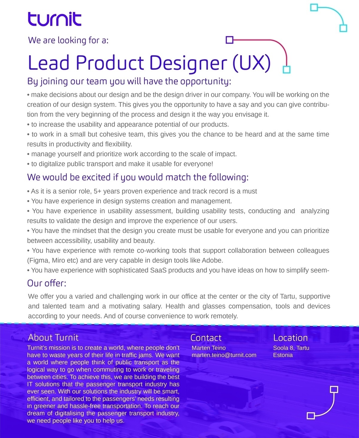 TURNIT OÜ Lead Product Designer (UX)