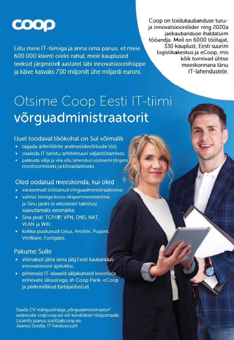 Coop Eesti Keskühistu IT-võrguadministraator
