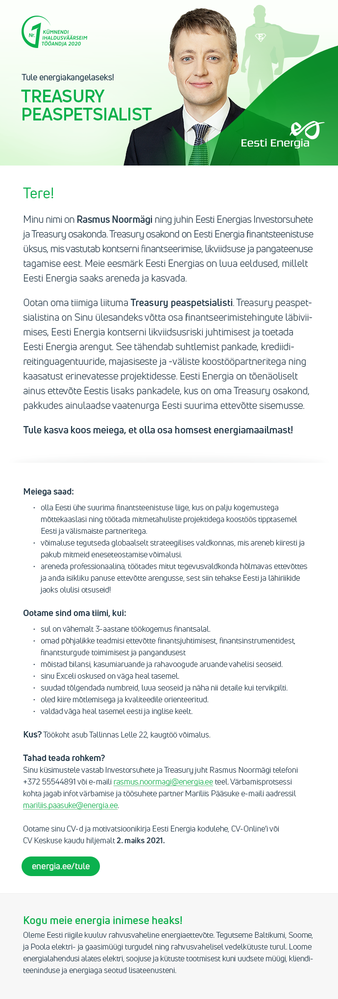 Eesti Energia AS TREASURY PEASPETSIALIST