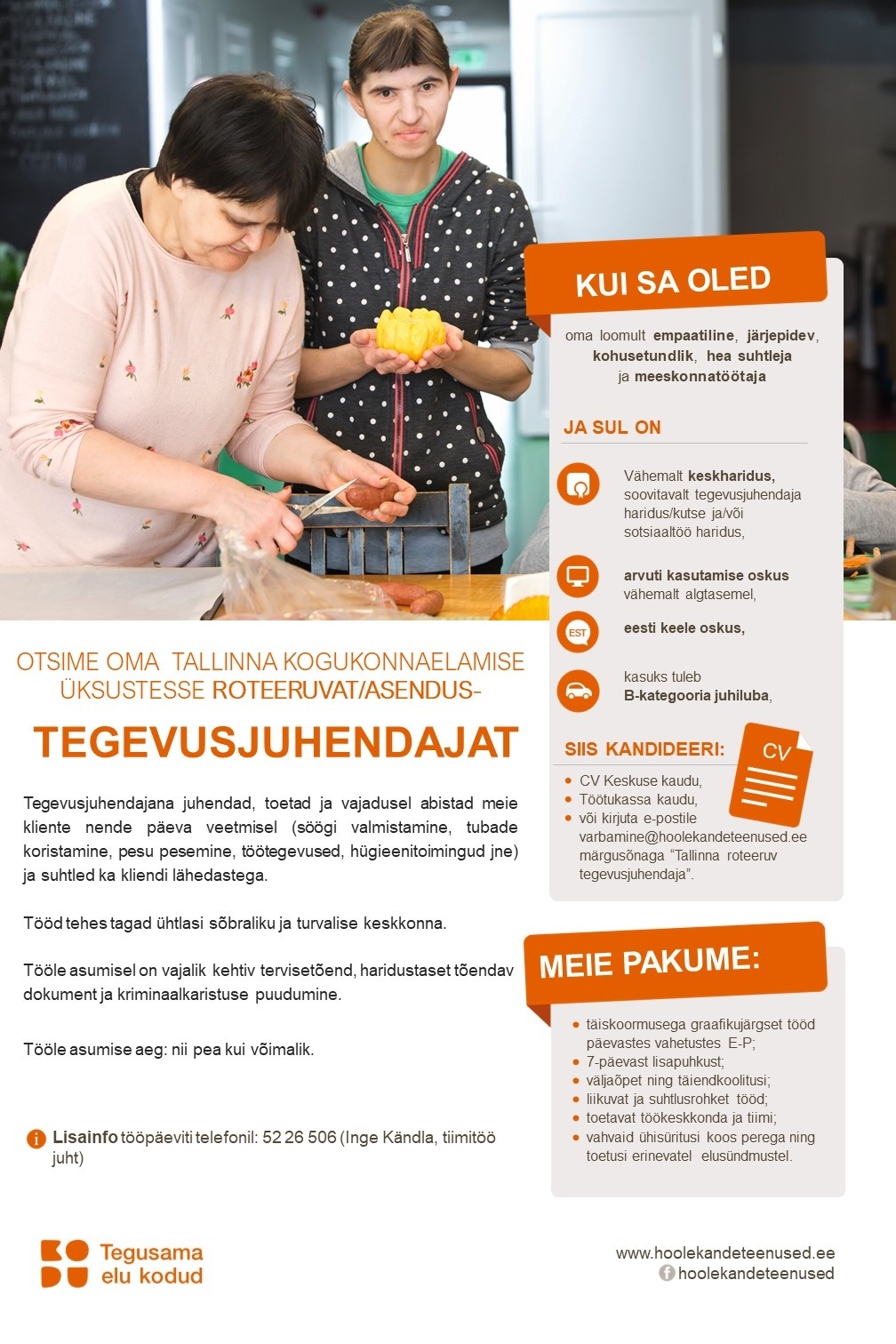 HOOLEKANDETEENUSED AS ROTEERUV TEGEVUSJUHENDAJA Tallinna üksustesse 