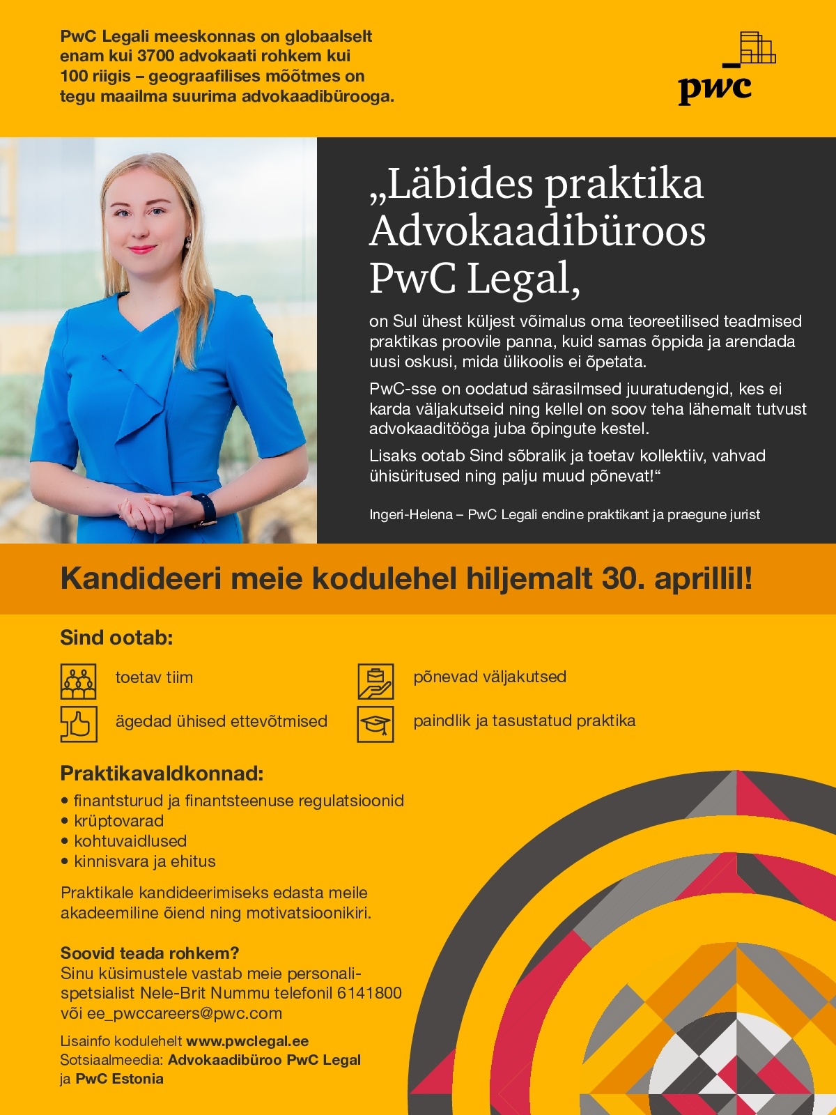 PricewaterhouseCoopers AS Advokaadibüroo PwC Legal praktikant