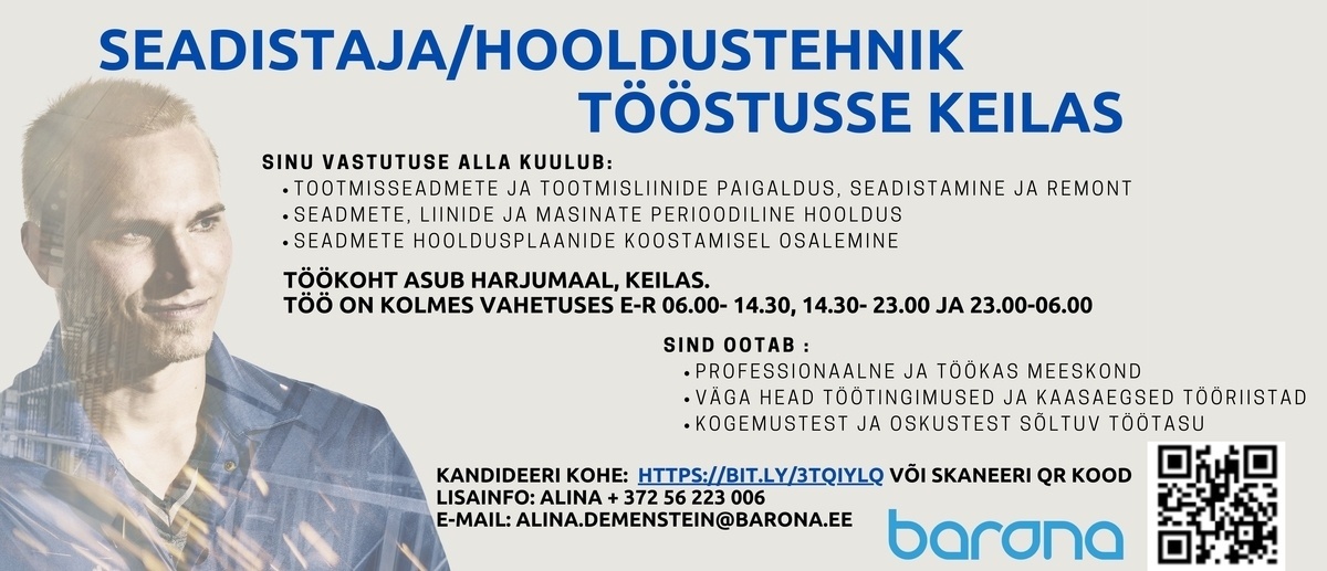 Barona Eesti OÜ SEADISTAJA/HOOLDUSTEHNIK