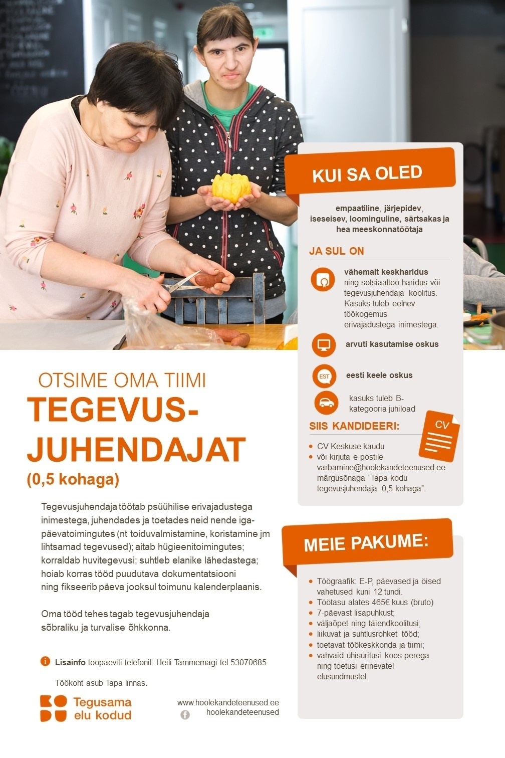 HOOLEKANDETEENUSED AS TEGEVUSJUHENDAJA  0,5 kohaga Tapa kodusse