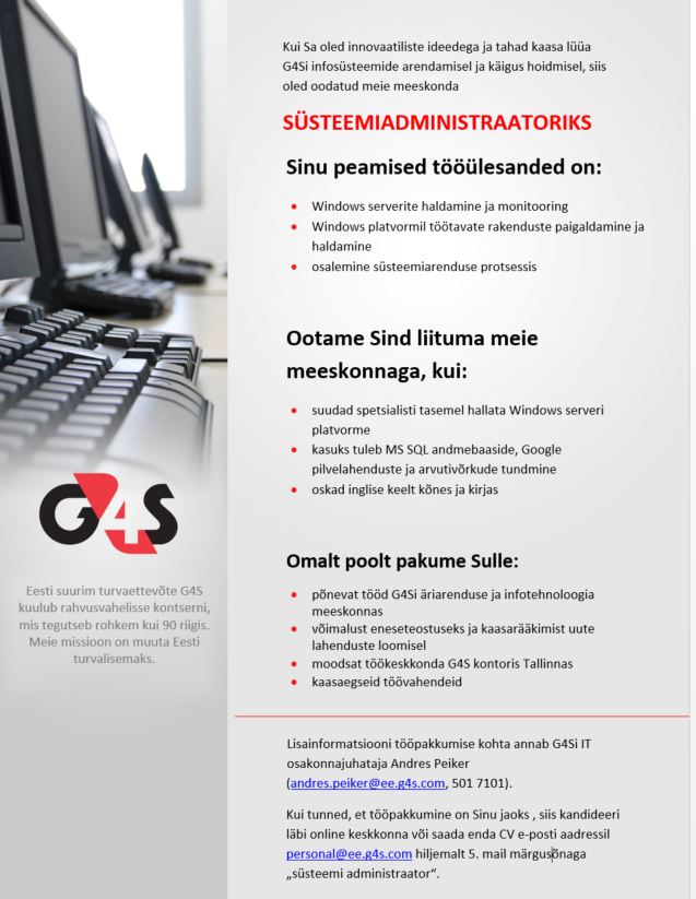 AS G4S Eesti SÜSTEEMIADMINISTRAATOR