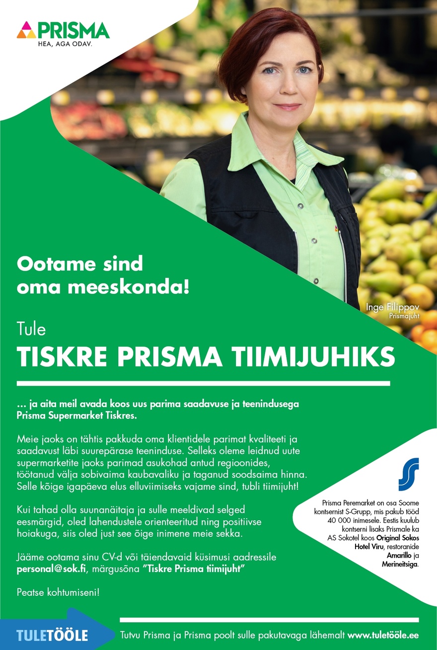 Prisma Peremarket AS Tiimijuht Tiskre Prisma Supermarketis