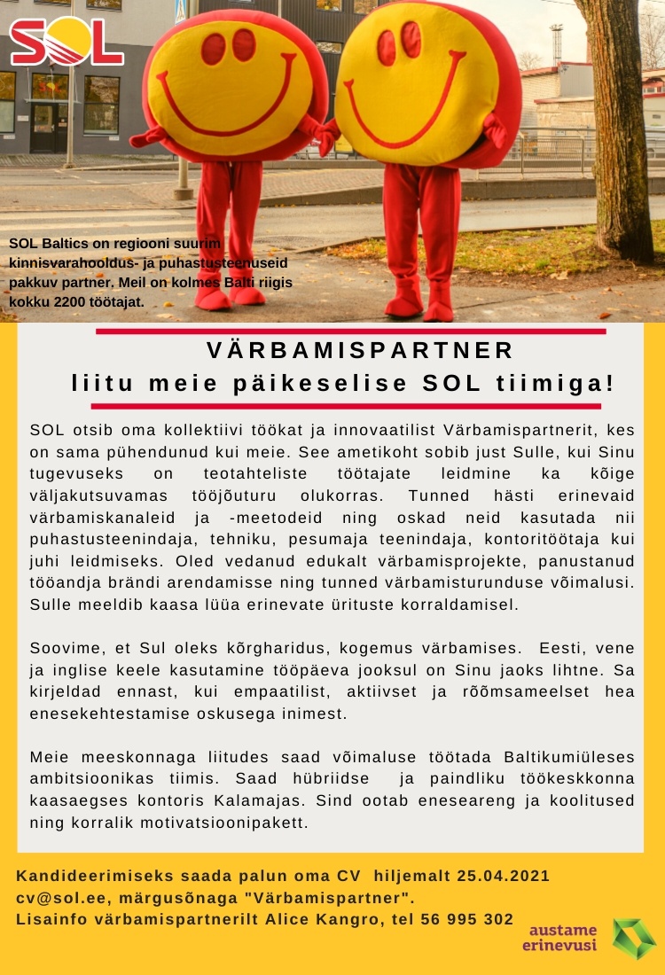 SOL Baltics OÜ VÄRBAMISPARTNER liitu meie päikeselise SOL tiimiga!