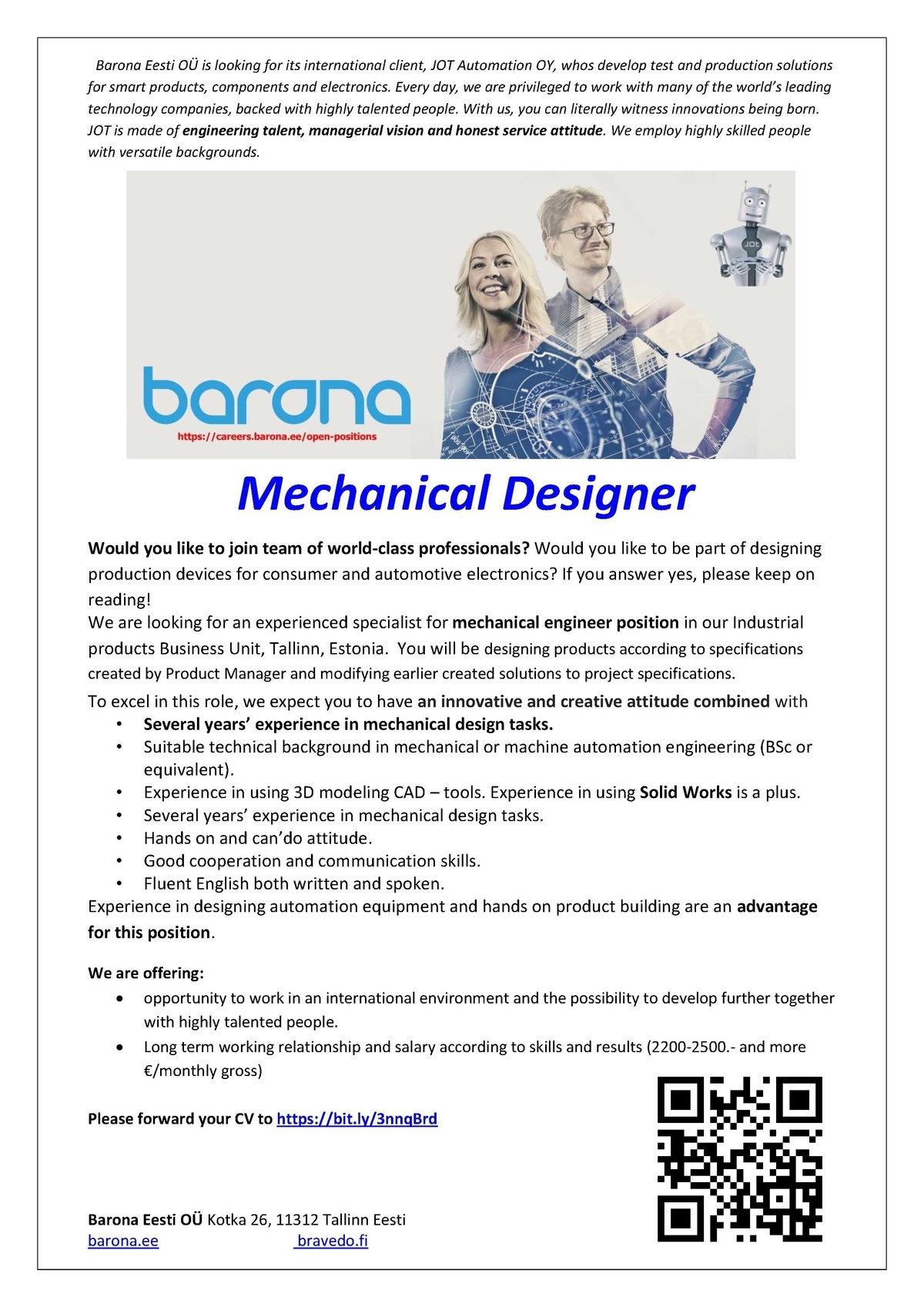 Barona Eesti OÜ Mechanical Designer 