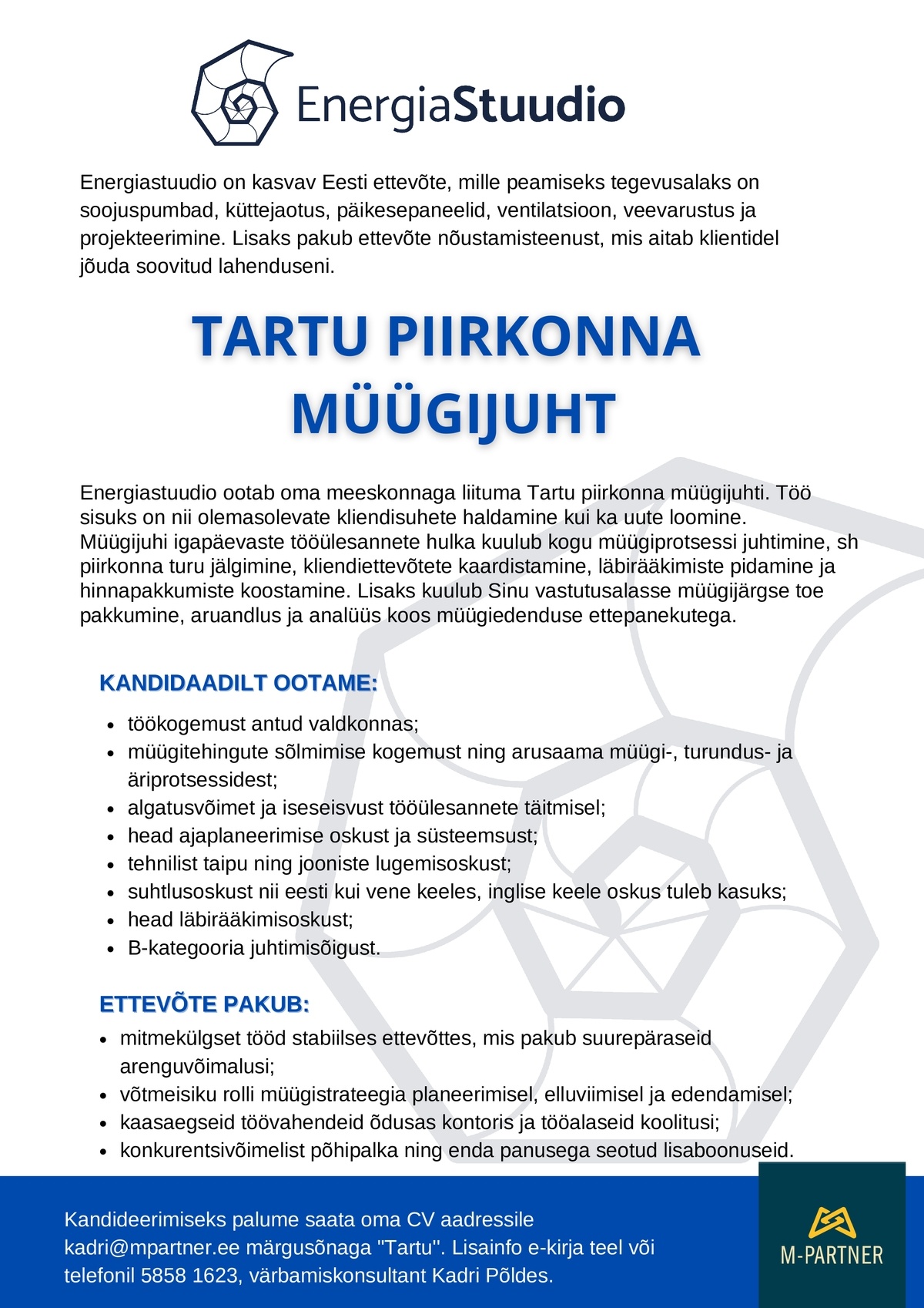M-Partner HR OÜ Tartu piirkonna müügijuht