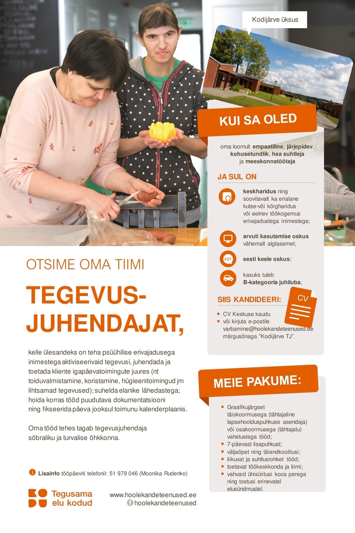 HOOLEKANDETEENUSED AS TEGEVUSJUHENDAJA Kodijärve Kodusse