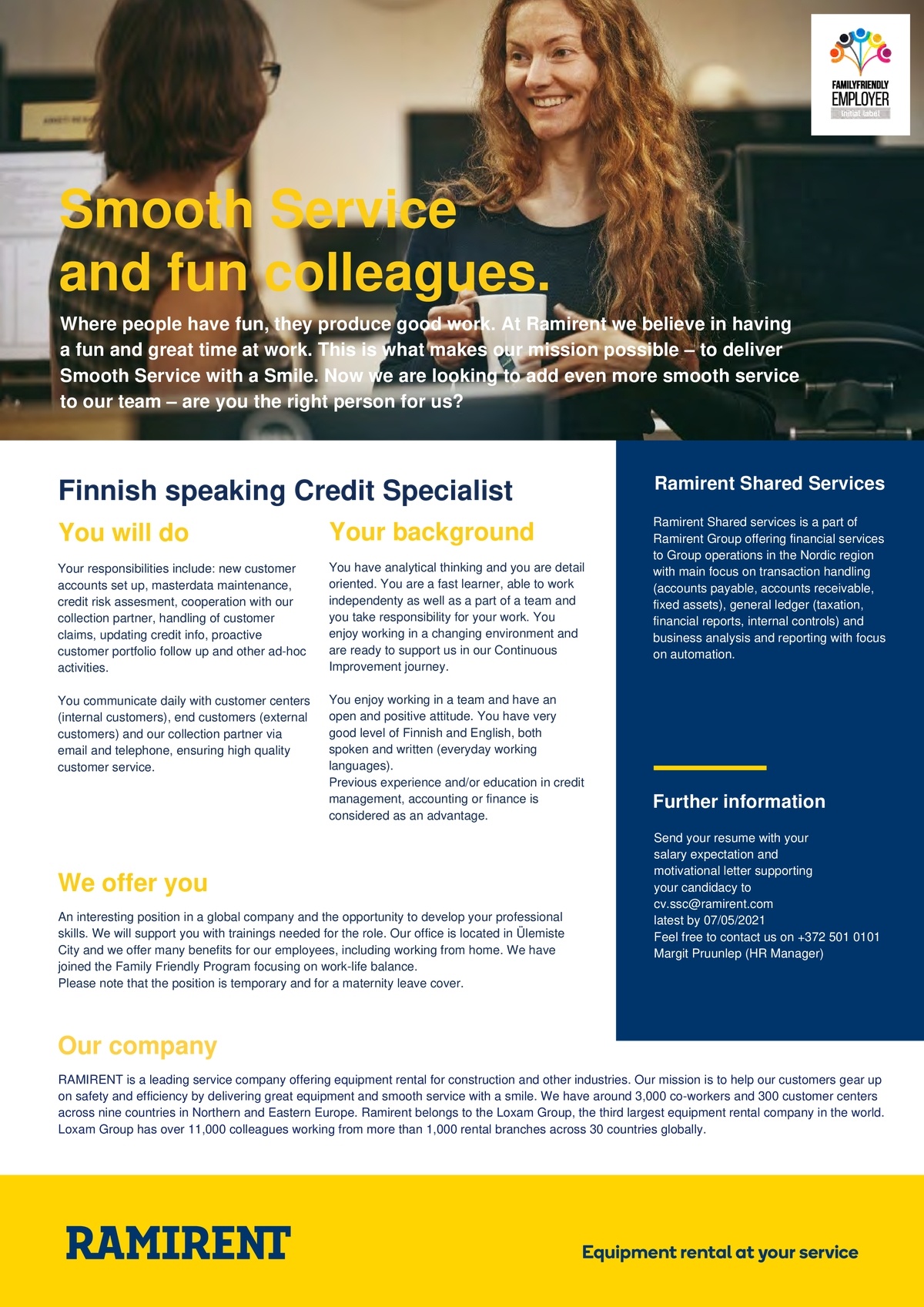 Ramirent Shared Services AS Finnish Speaking Credit Specialist (Temporary)
