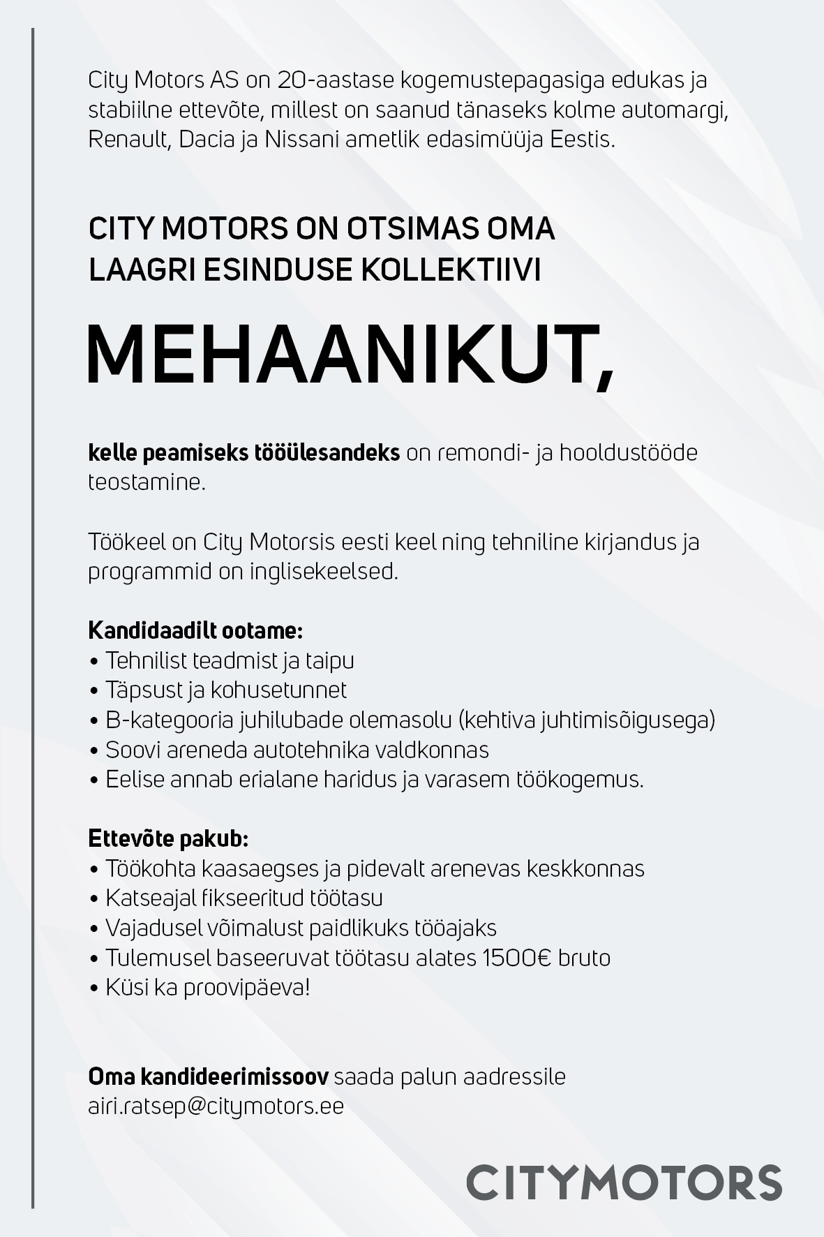 City Motors AS MEHAANIK