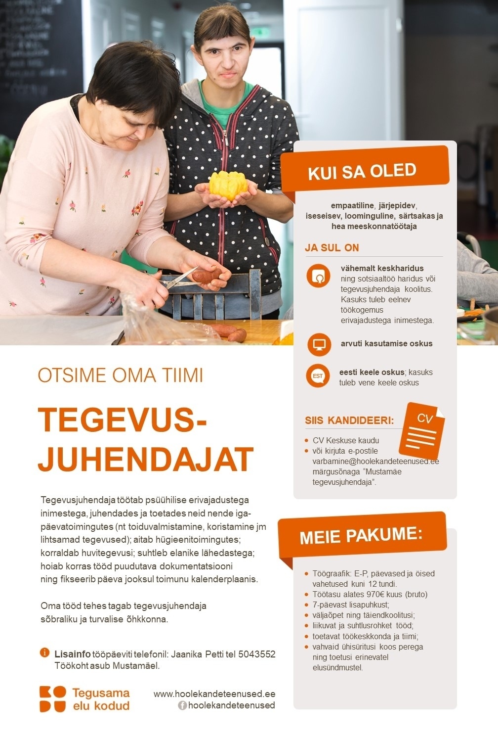 HOOLEKANDETEENUSED AS TEGEVUSJUHENDAJA Mustamäe üksusesse 