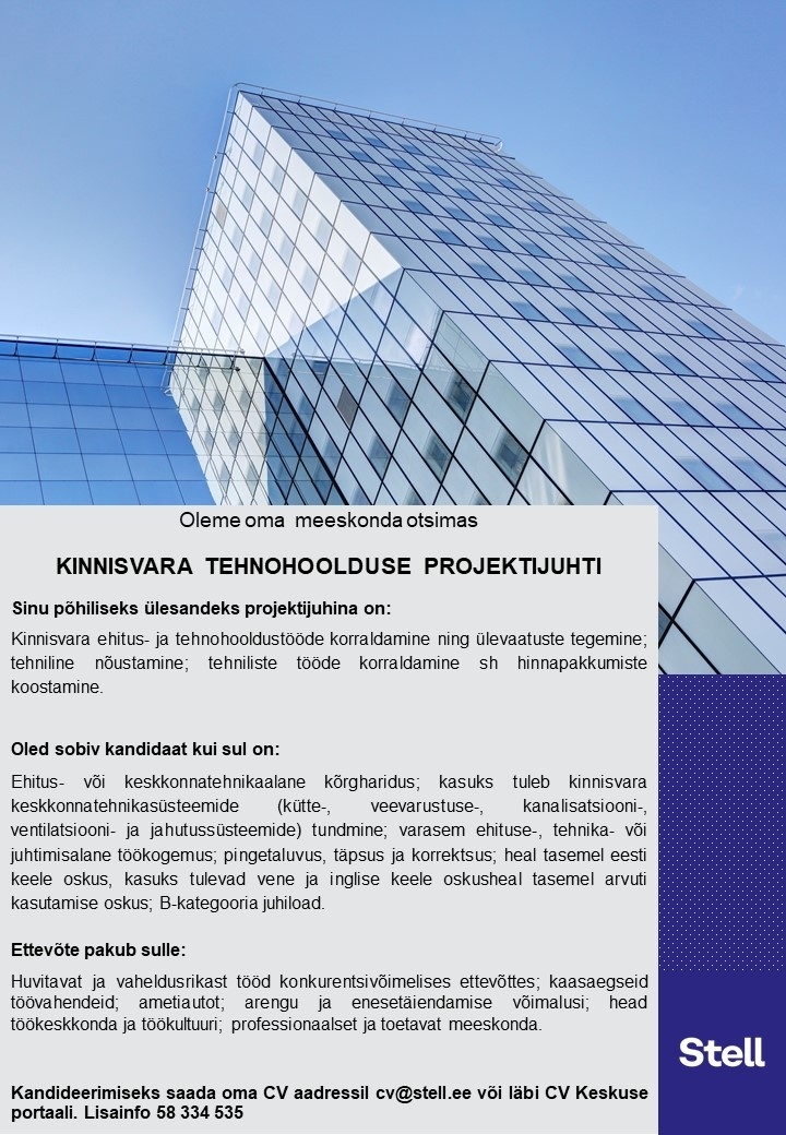 Stell Eesti AS Kinnisvara tehnohoolduse projektijuht