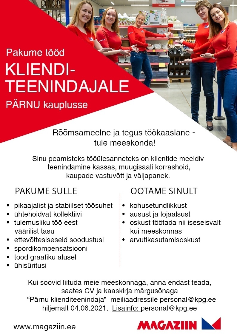 KPG Kaubanduse OÜ Pärnu Magaziin klienditeenindaja