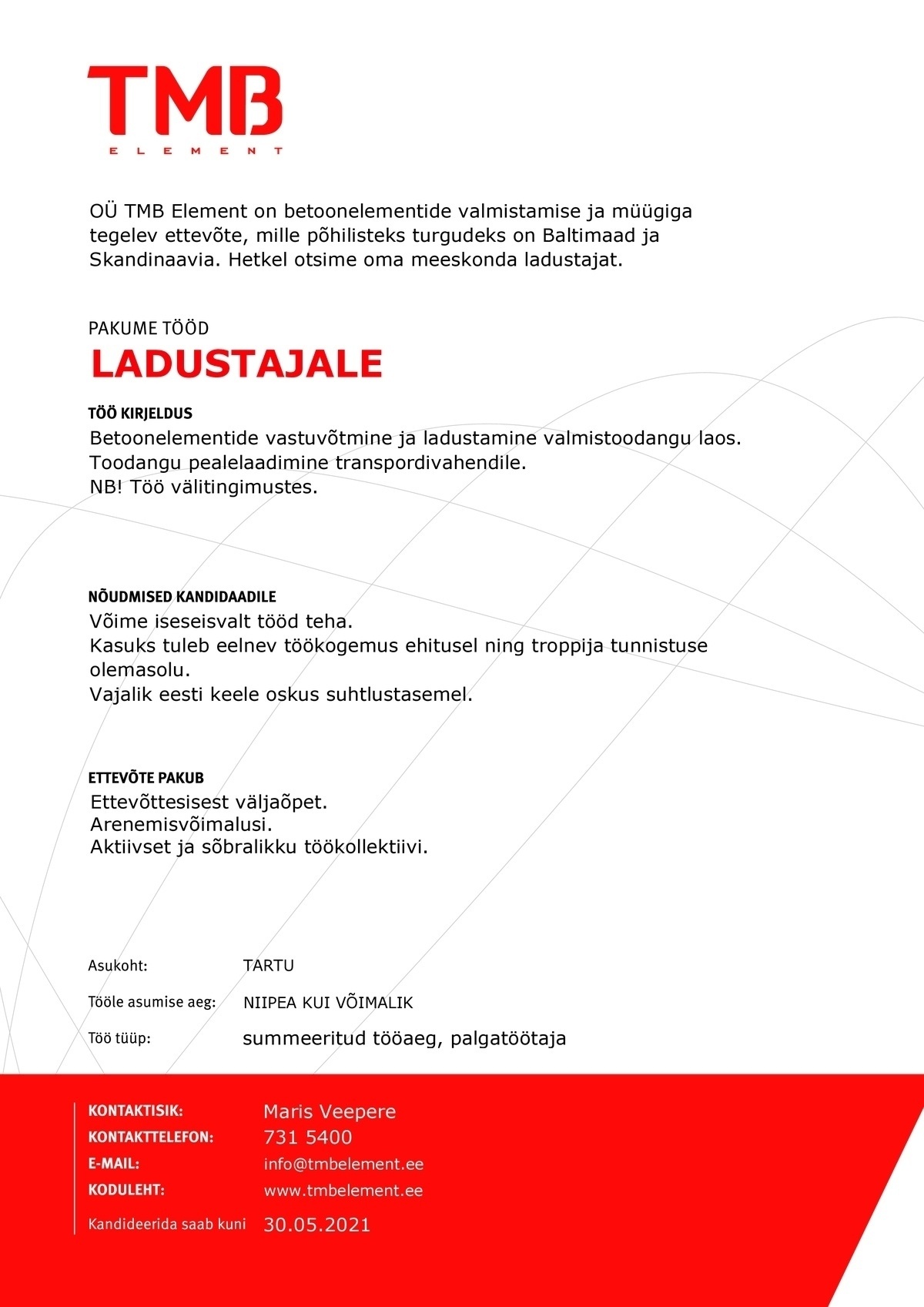 TMB Element OÜ Ladustaja